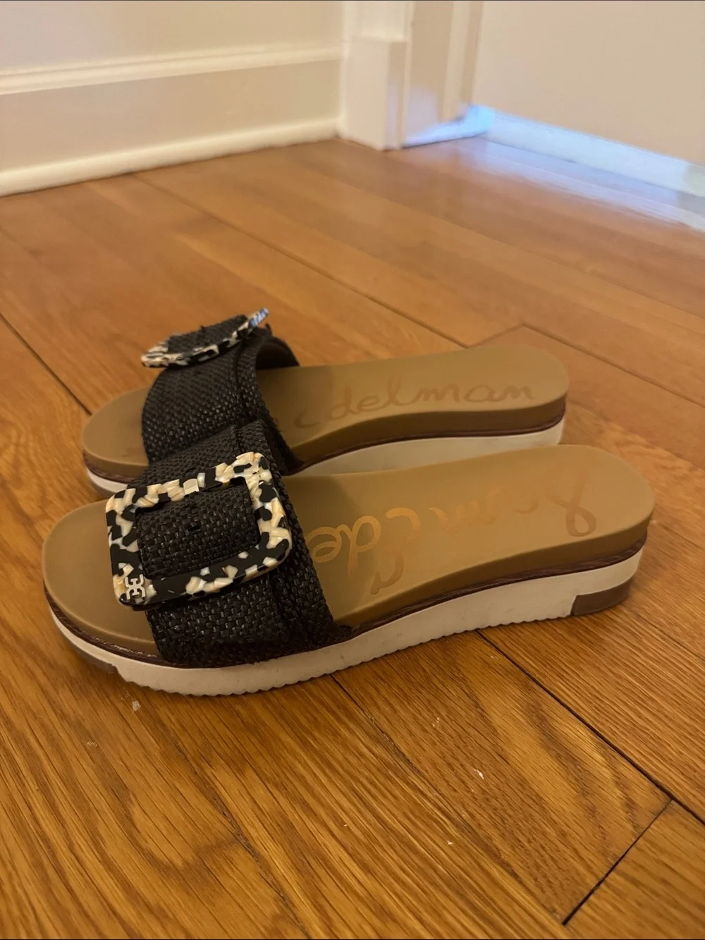 Sam Edelman Black Slide Sandals with Patterned Buckle - Picture 4 of 5